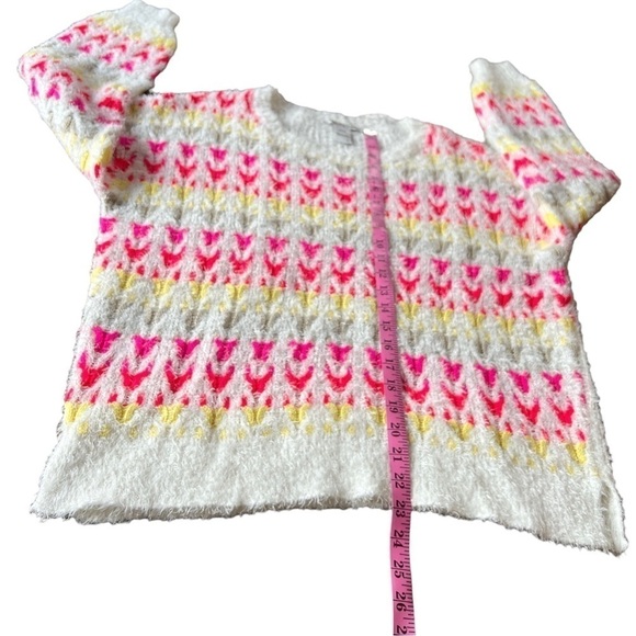 American Rag Cie Bright Pink & Yellow Patterned Fuzzy Soft Sweater, Size Large - Picture 8 of 10